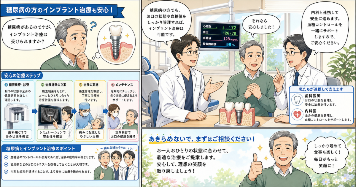 糖尿病や高血圧で人工歯根を諦めない！持病の不安とリスクを徹底解説