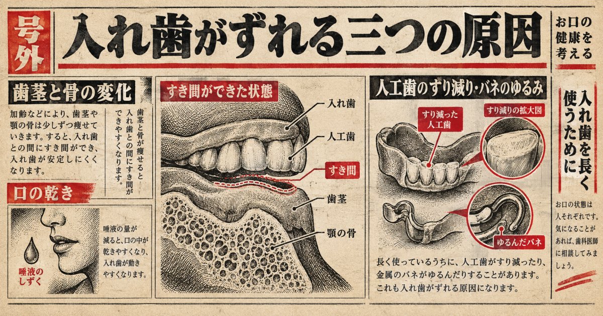 食事中に入れ歯がずれて痛いのはなぜ？歯茎の変化や摩耗など考えられる原因
